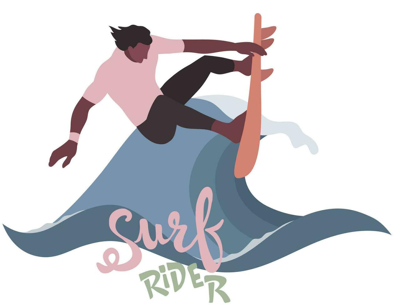 Young man in swimwear surfing and big wave in sea or ocean. Happy surfers in beachwear with surfboards isolated on the sea wave background. vector