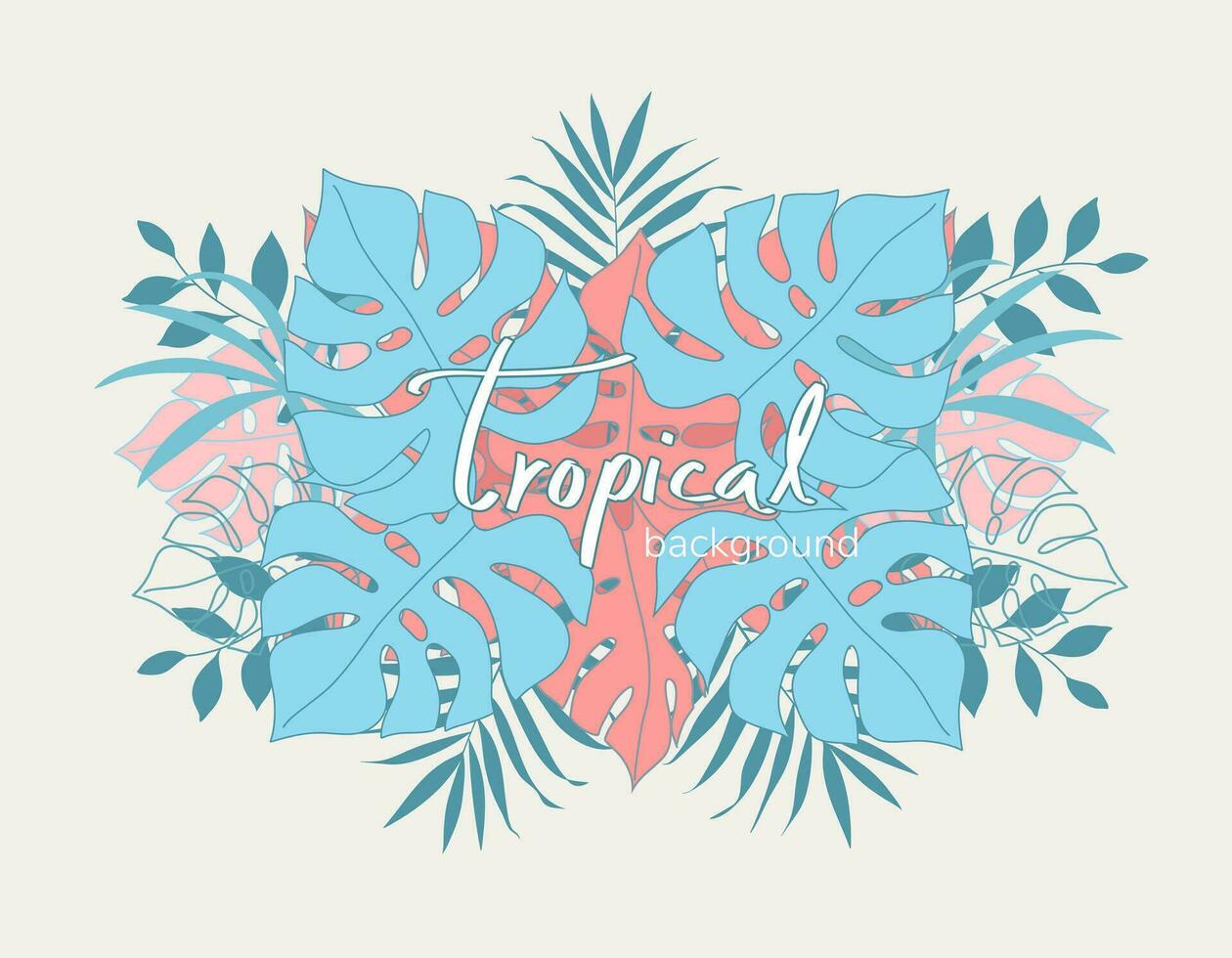 Colorful tropical leaves, foliage plant with frame nature, Template with place for text, lettering. Vector design illustration.