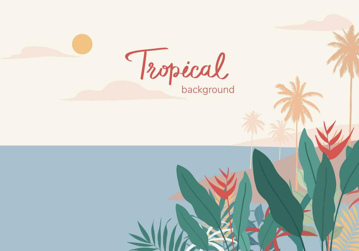 Colorful tropical beach, leaves, foliage plant and flower with frame nature, Template with place for text, Vector design illustration.