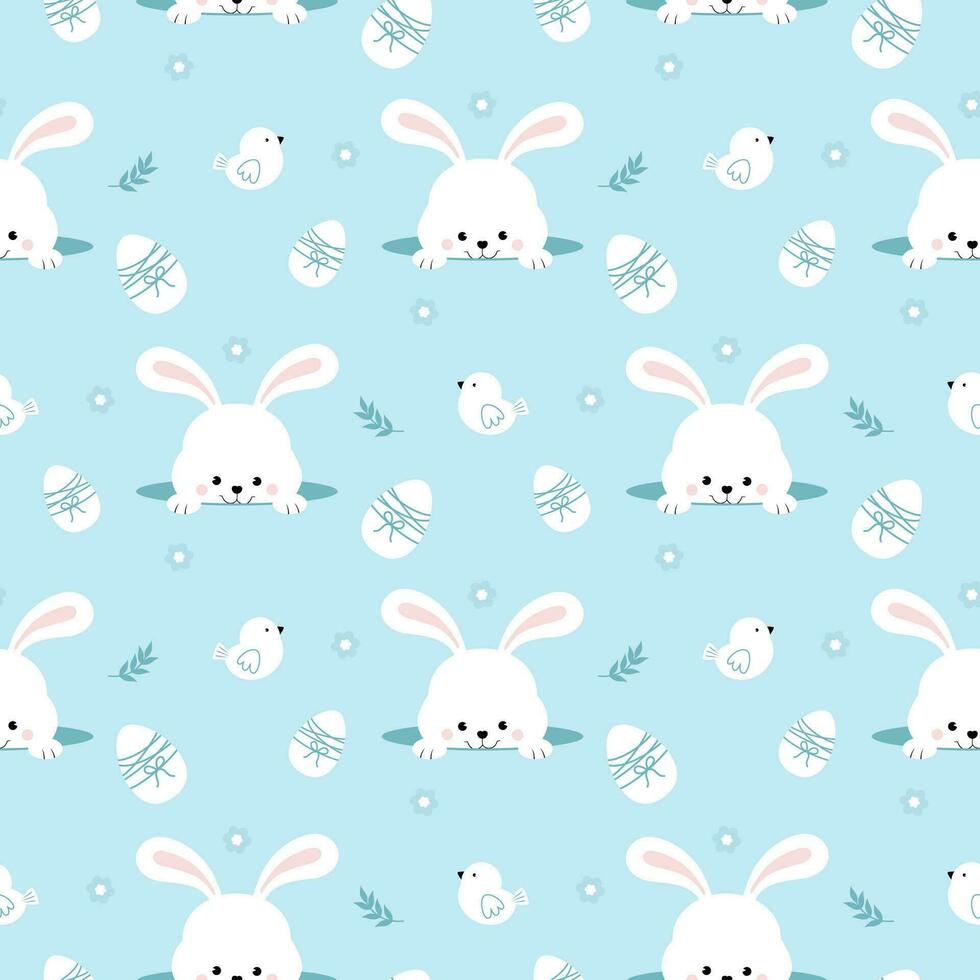 Seamless pattern rabbit, bird and flowers. Beautiful Decorative Bunny pink Background, Element for design. Design print for textile. vector