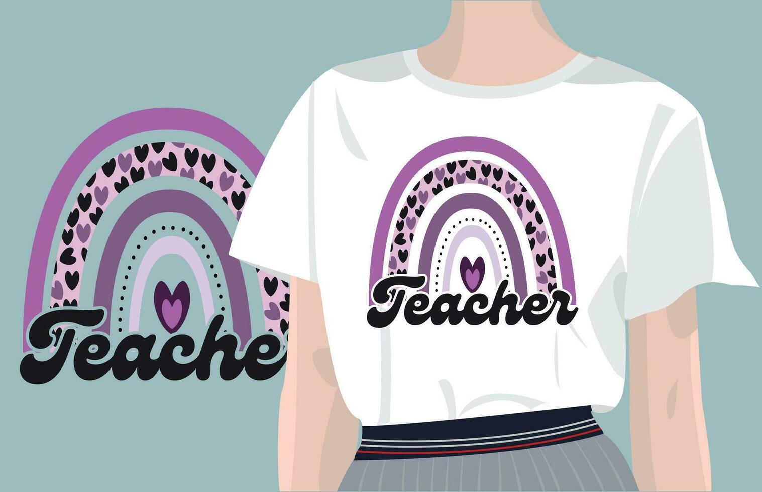 profesor arco iris diseño para camisetas, totalizador bolsas, tarjetas, marco obra de arte, teléfono casos, tazas, vasos, huellas dactilares, etc con mujer camiseta Bosquejo. vector