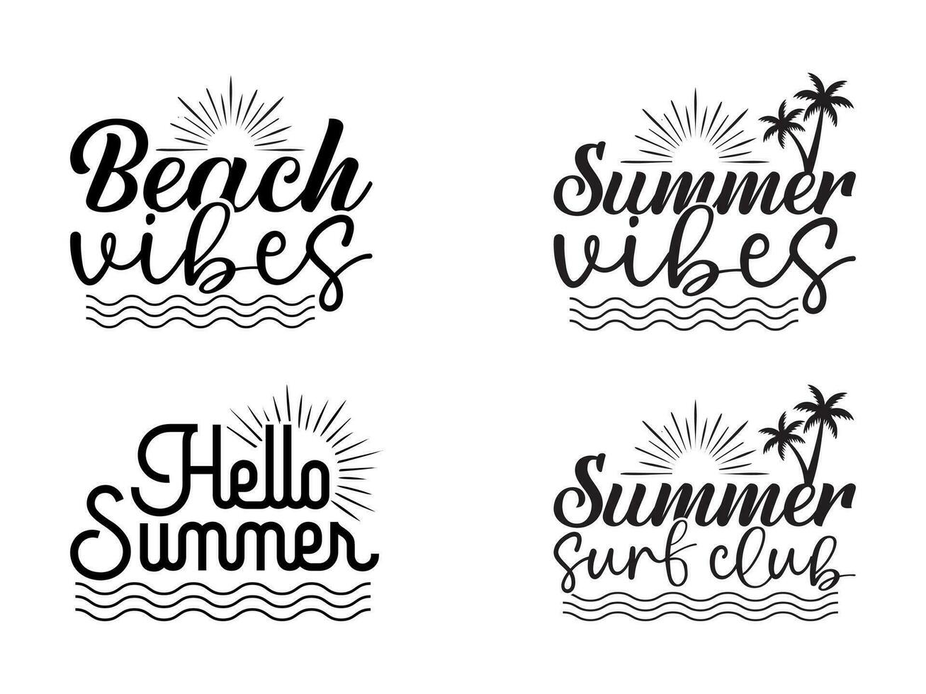 summer vibes, beach vibes, hello summer designs bundle for t-shirts, cards, frame artwork, phone cases, bags, mugs, stickers, tumblers, print, etc. vector