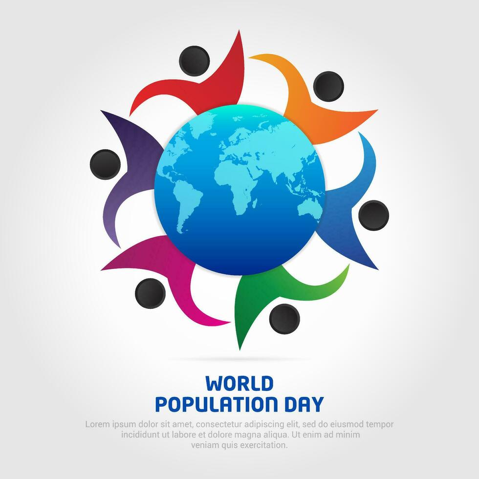 World population day design vector with world map and people silhouette. World population day background vector