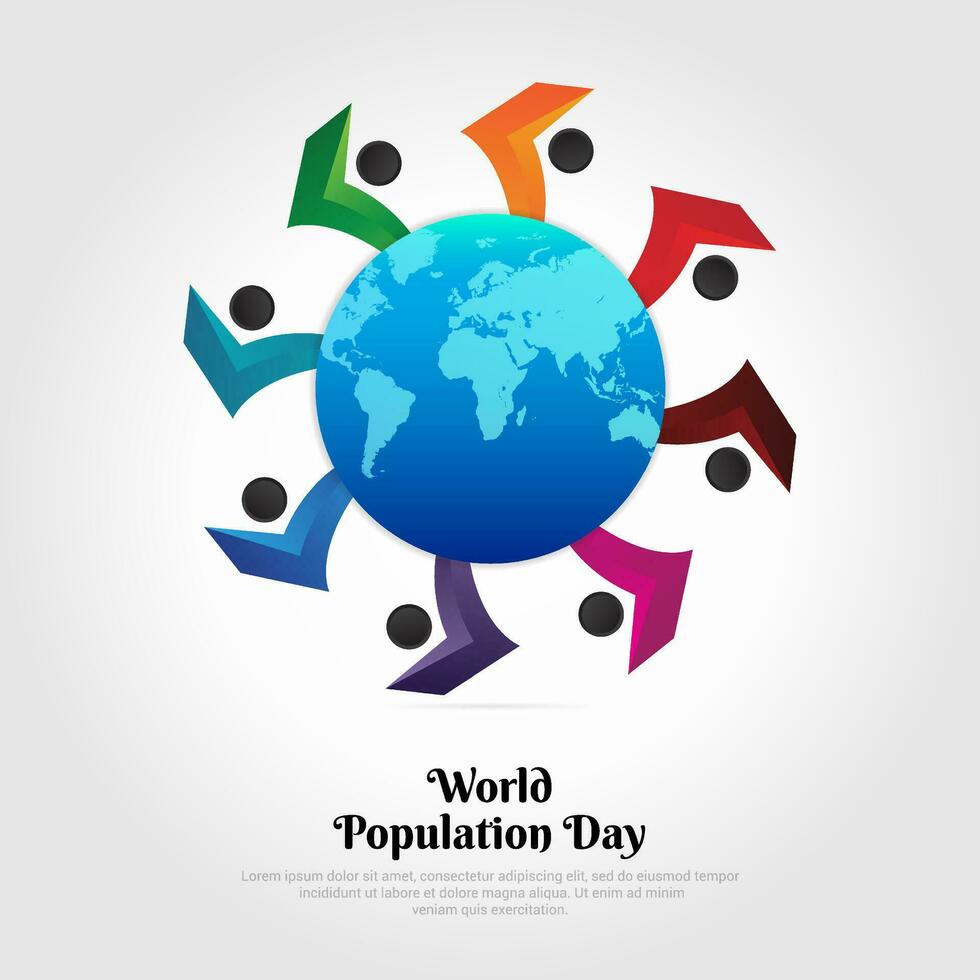 World population day design vector with world map and people silhouette. World population day background vector