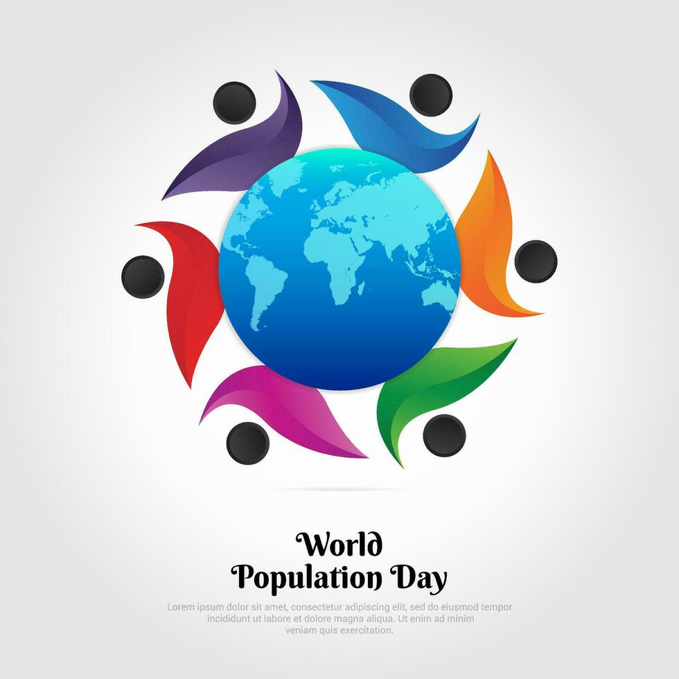 World population day design vector with world map and people silhouette. World population day background vector