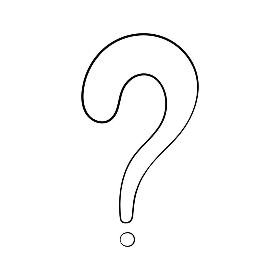Question mark hand drawn in doodle style, vector illustration. Icon question symbol for print and design. Quiz and Exam concept, isolated element on a white background. Graphic sign ask and fqa