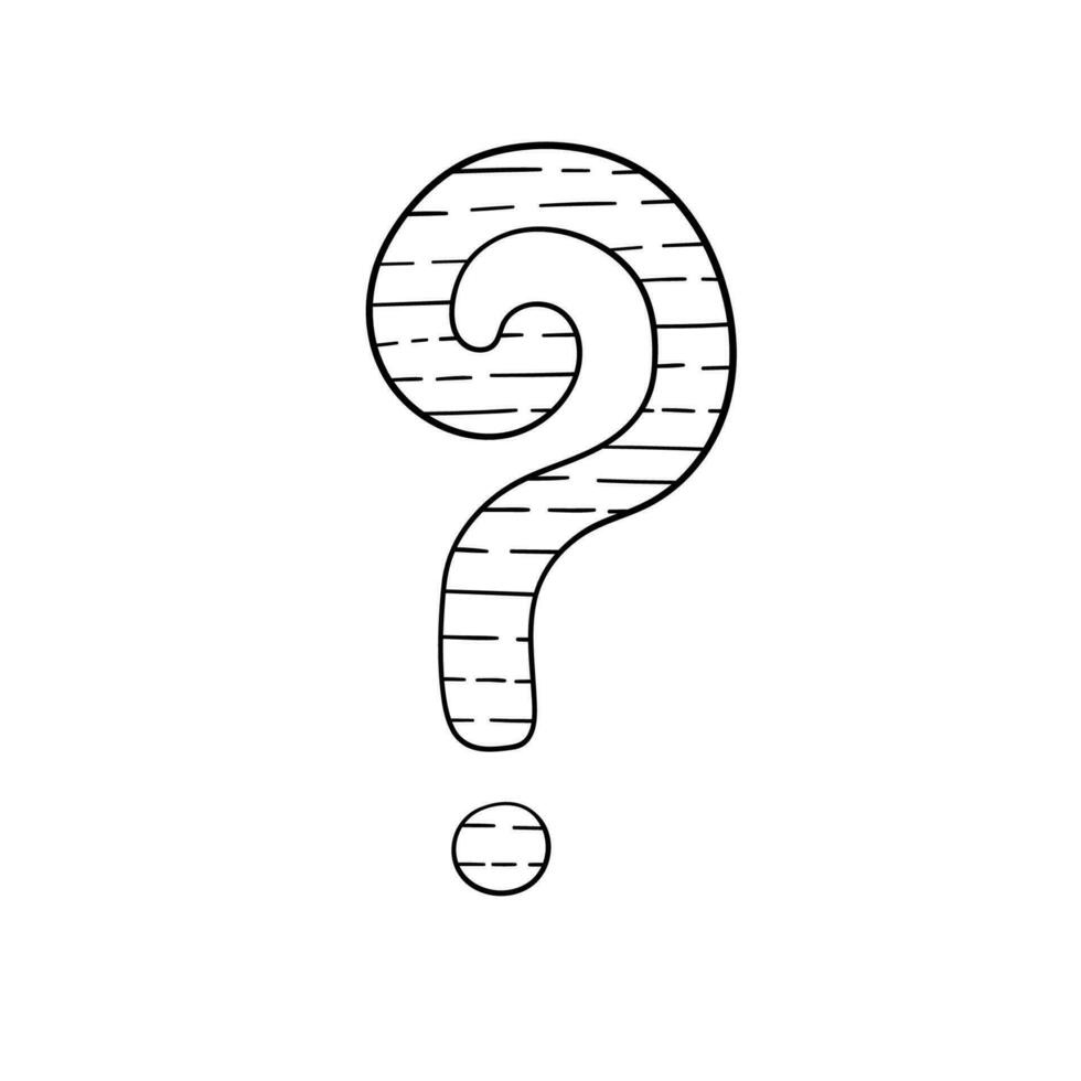 Question mark hand drawn in doodle style, vector illustration. Icon question symbol for print and design. Quiz and Exam concept, isolated element on a white background. Graphic sign ask and fqa