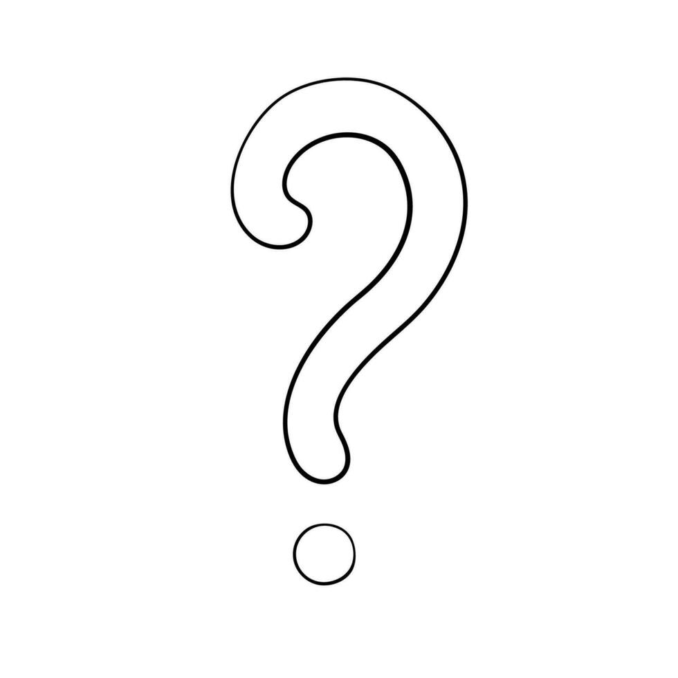 Question mark hand drawn in doodle style, vector illustration. Icon question symbol for print and design. Quiz and Exam concept, isolated element on a white background. Graphic sign ask and fqa