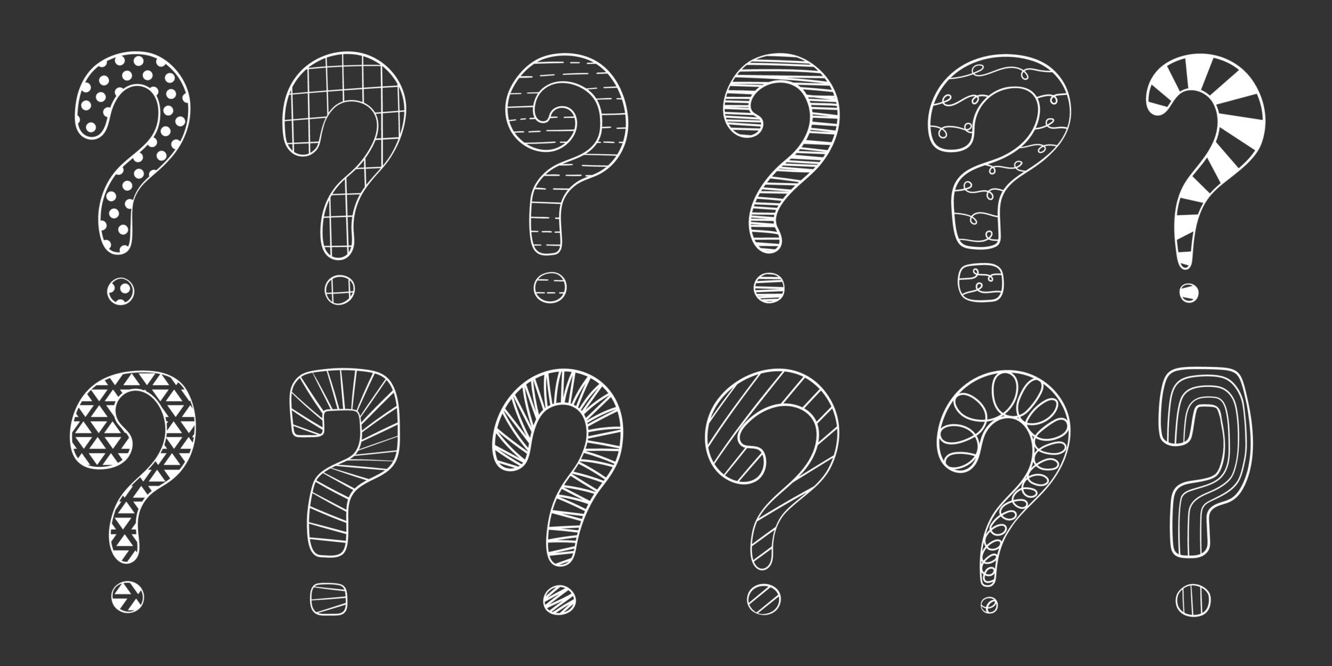 Question mark set hand drawn in doodle style, vector illustration. Icon