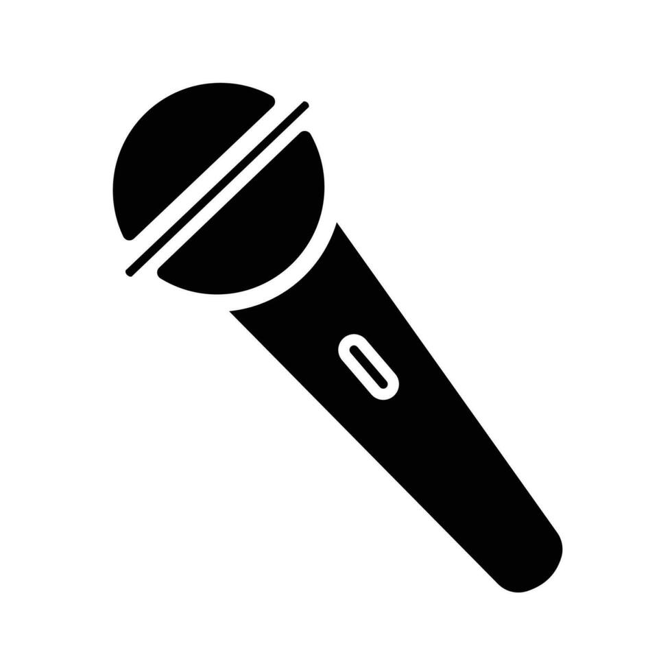 Hand microphone black colored vector icon silhouette illustration isolated on square white background. Simple flat outlined minimalist cartoon art styled drawing.