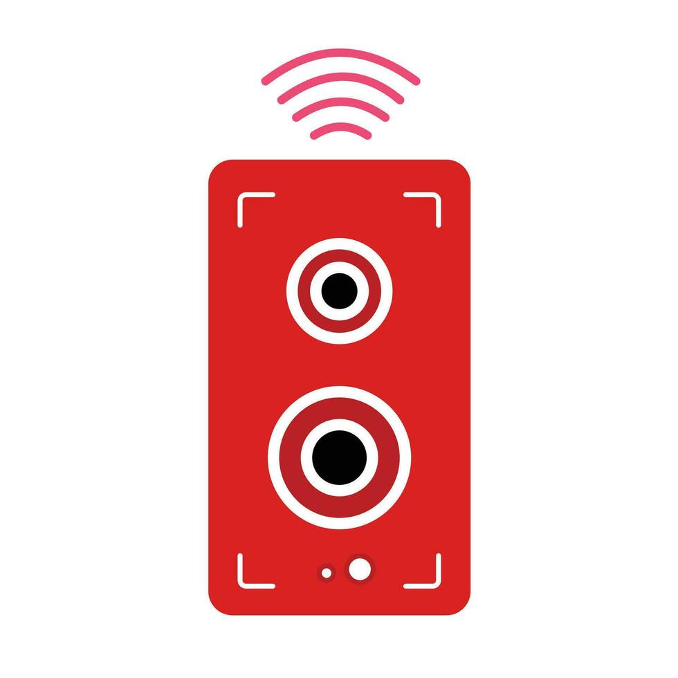 Red colored speaker vector icon silhouette illustration isolated on square white background. Simple flat outlined minimalist cartoon art styled drawing.