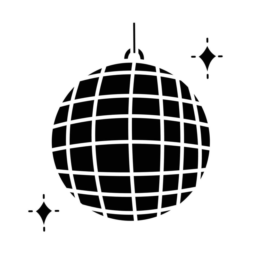 Disco ball black colored monochrome vector icon silhouette illustration isolated on square white background. Simple flat vector icon drawing with minimalist art style.