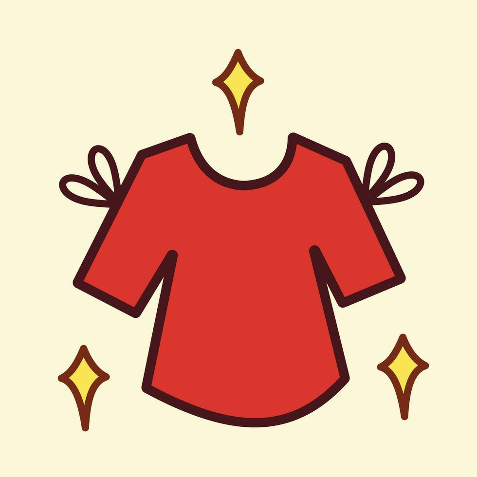 New clothes top outlined colored red vector icon illustration isolated on square white background. Simple flat cartoon outlined drawing. Brand new clean fresh clothes.