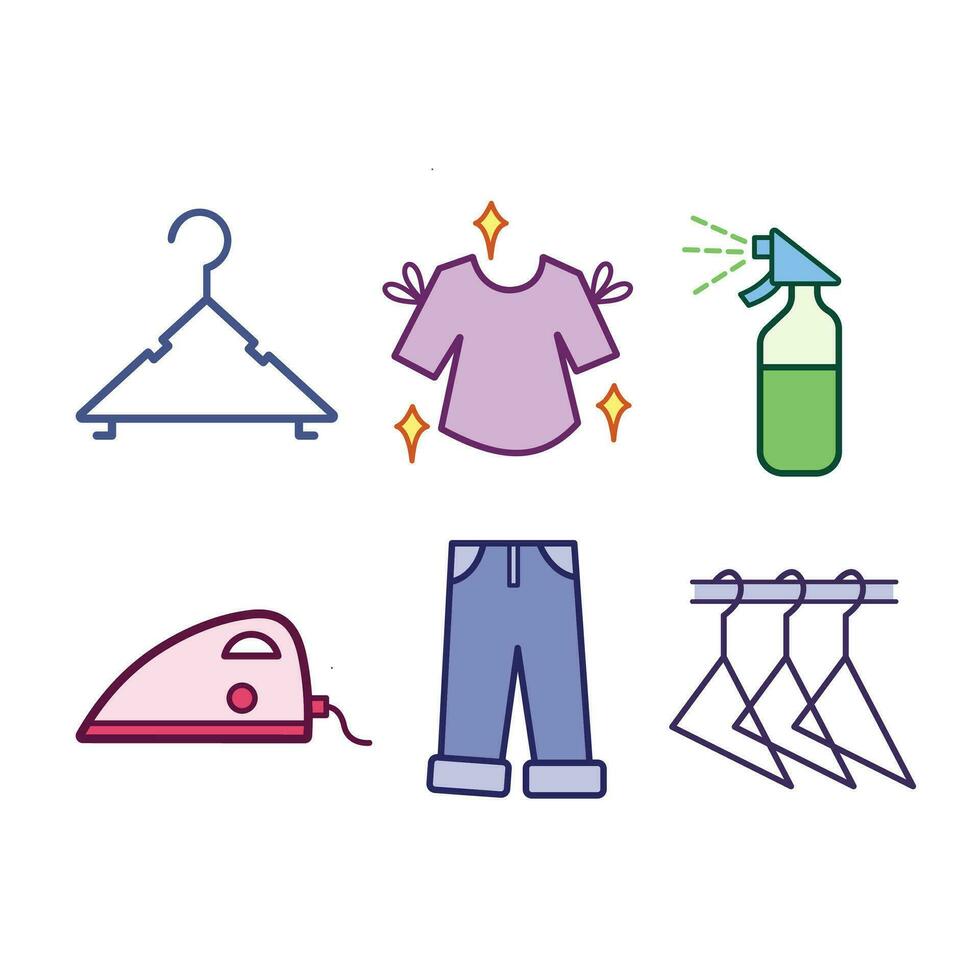 1 Wardrobe personal clothing vector icon set outline isolated on square white background