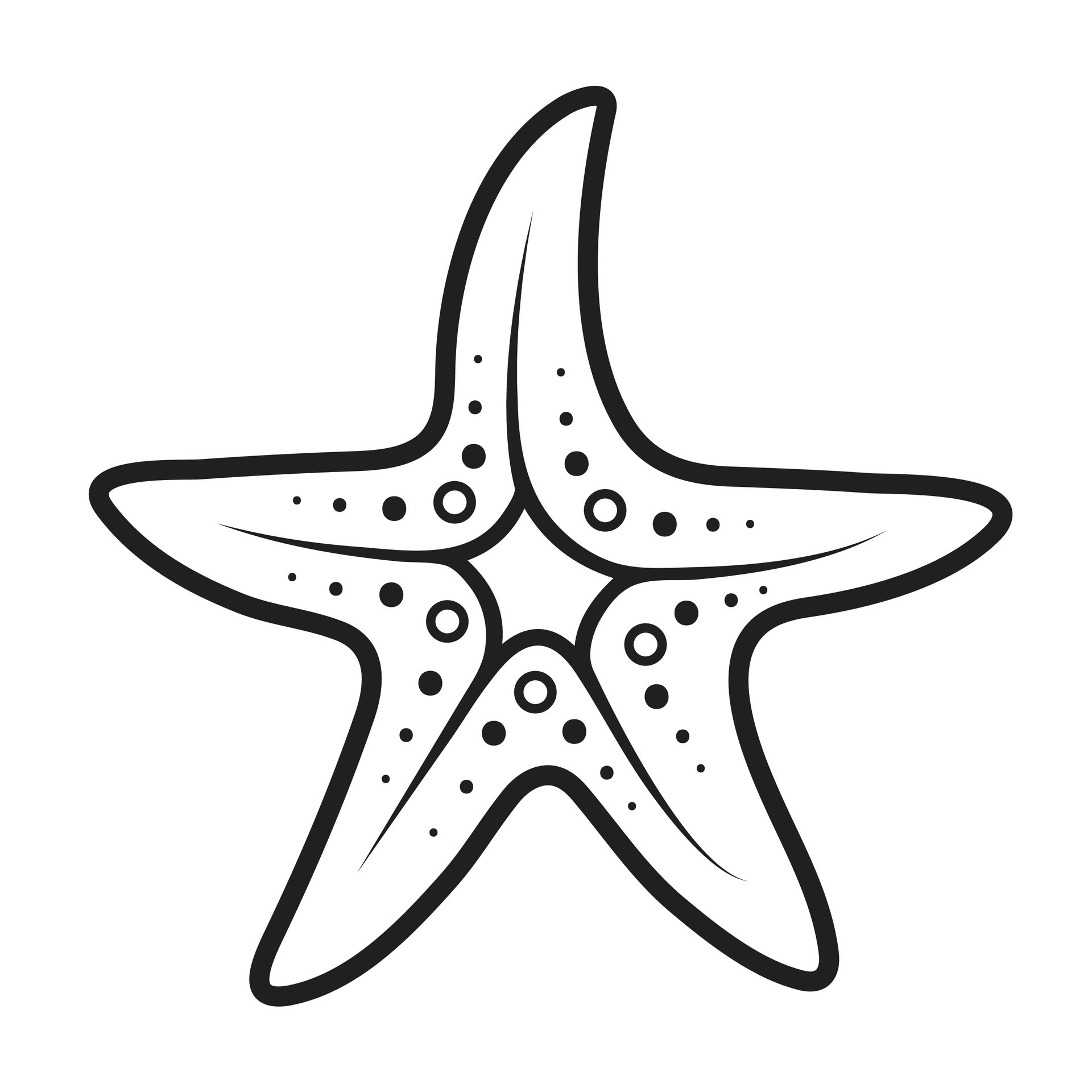 Starfish vector icon outline isolated on square white background