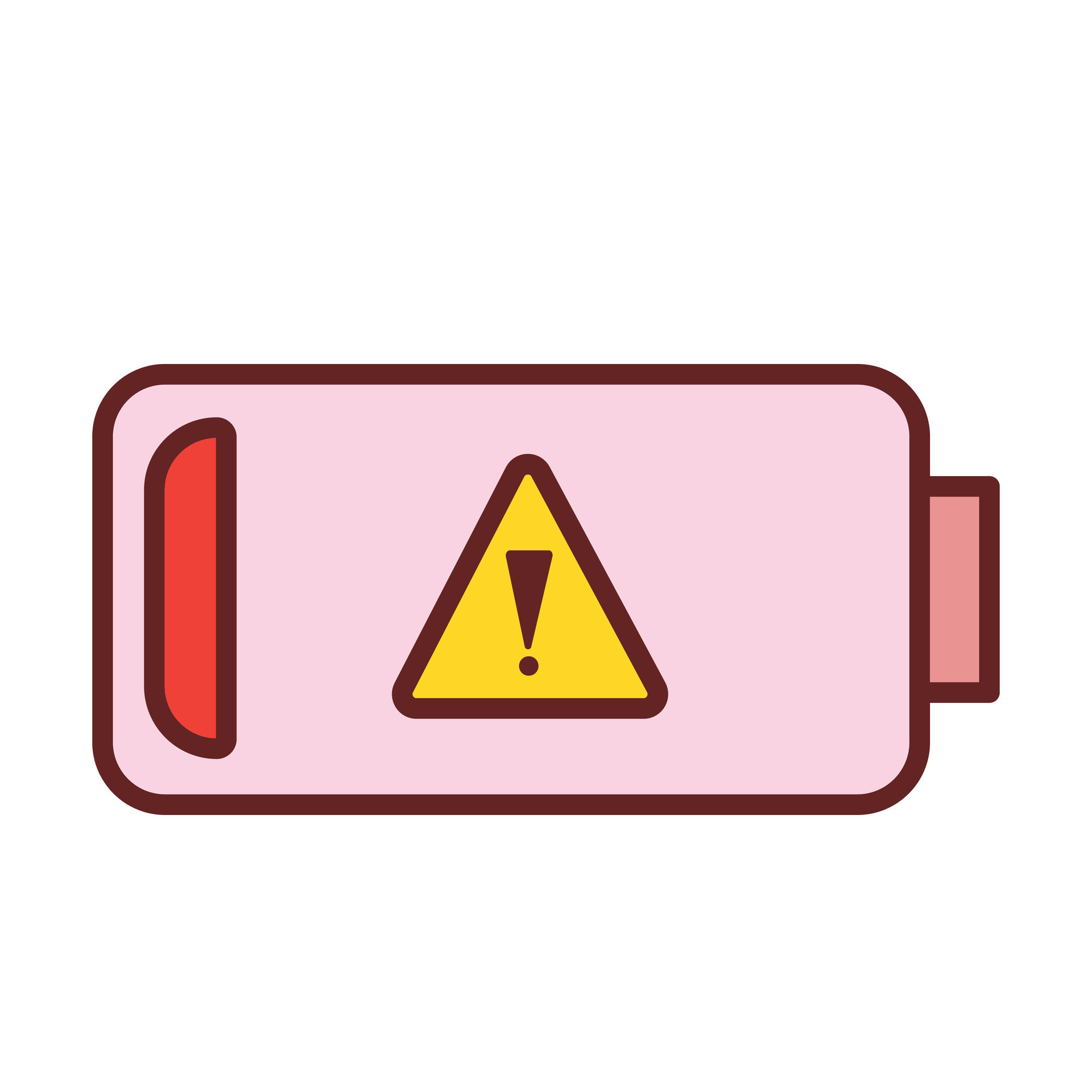 Almost empty dead triangle exclamation mark warning battery colored red