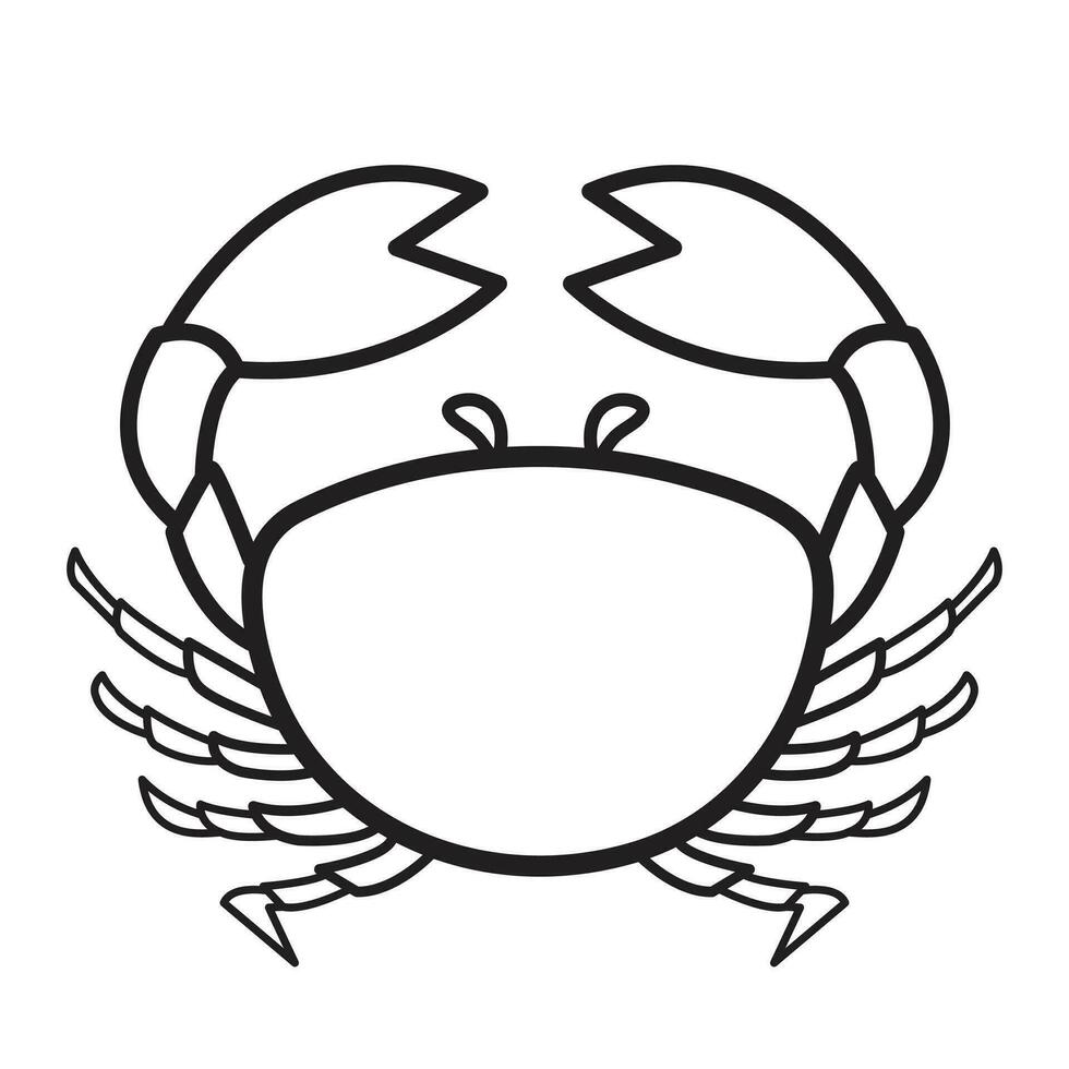 Crab vector icon outline isolated on square white background. Simple flat sea marine animal creatures outlined cartoon drawing.