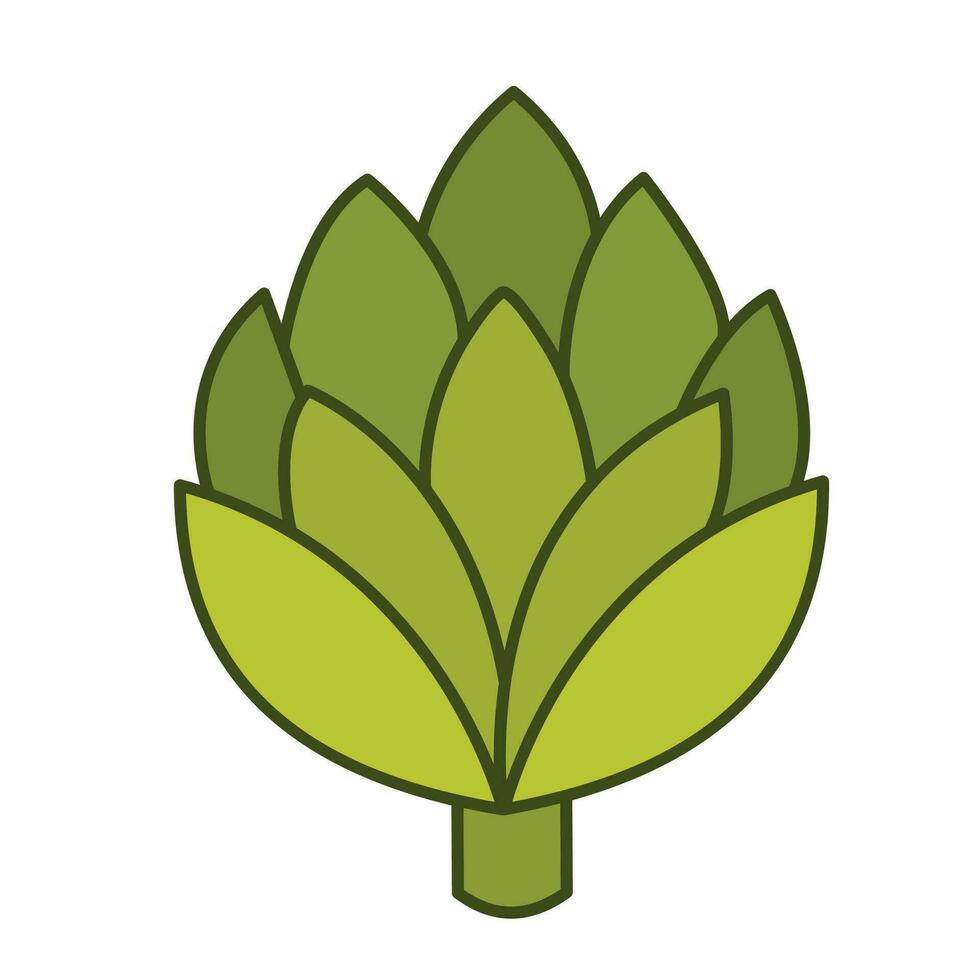 Artichoke vegetable vector icon green colored illustration isolated on square white background. Simple flat cartoon vegetable healthy natural food ingredients drawing.