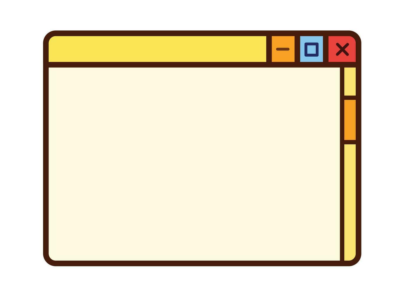 Blank yellow and orange dominated color browser website template empty vector icon drawing isolated on white background. Simple flat cartoon art styled drawing with cyber internet security.