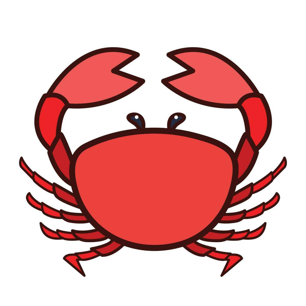 Crab red colored vector icon outline isolated on square white background. Simple flat sea marine animal creatures outlined cartoon drawing.