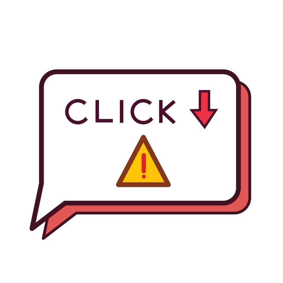 Dangerous link chat with red arrows and yellow triangle warning sign vector icon outline isolated on square white background. Simple flat cartoon art styled drawing with cyber internet security.