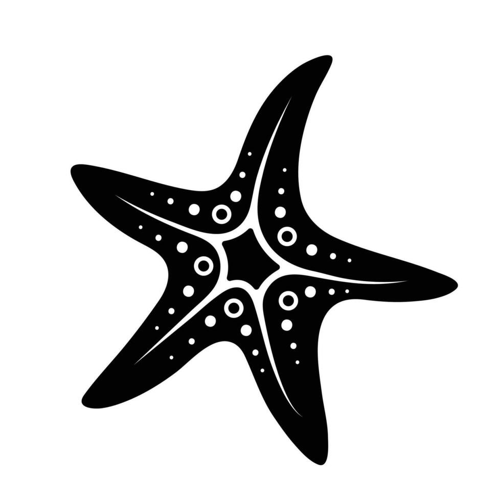 Starfish vector icon black silhouette isolated on square white background. Simple flat sea marine animal creatures outlined cartoon drawing.