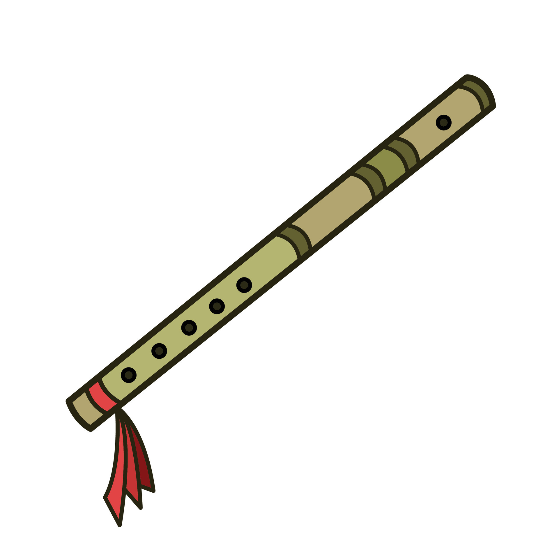 Bamboo flute musical instrument full colored green vector icon