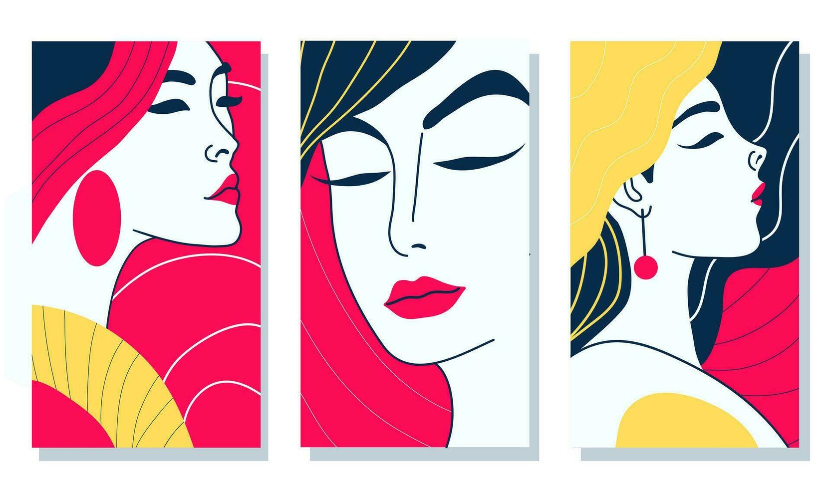 vector conjunto de retratos de muchachas en resumen minimalista estilo. retratos de mujer dibujado en minimalismo con sencillo formas para interior diseño o web diseño