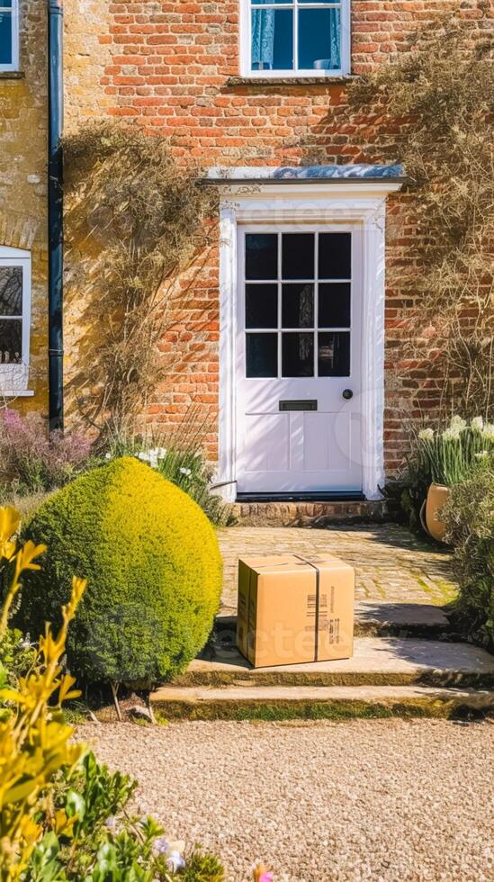 Postal service, home delivery and online shopping, parcel box on a house doorstep in the countryside, photo