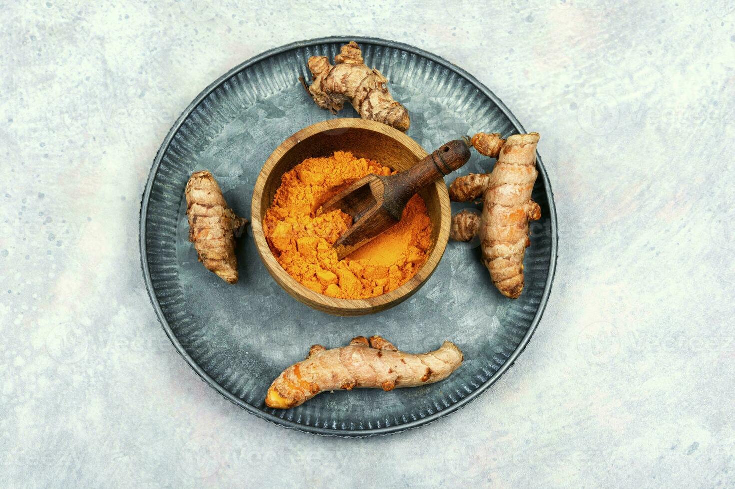 Turmeric root and turmeric powder, medicine herb. photo