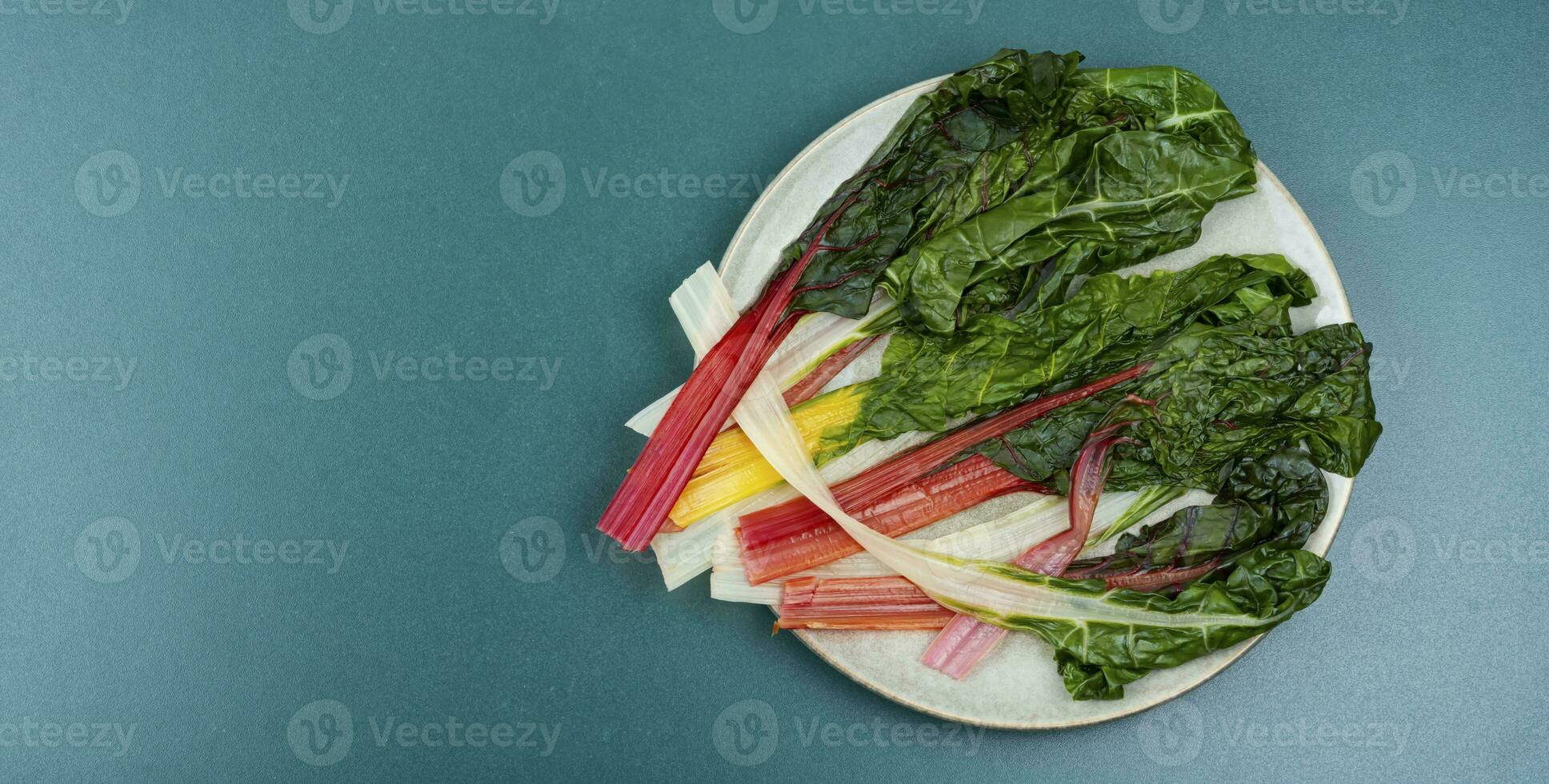 Braised chard on a plate. photo