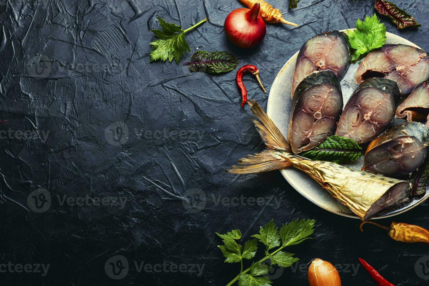 Appetizing tuna mackerel, copy space photo