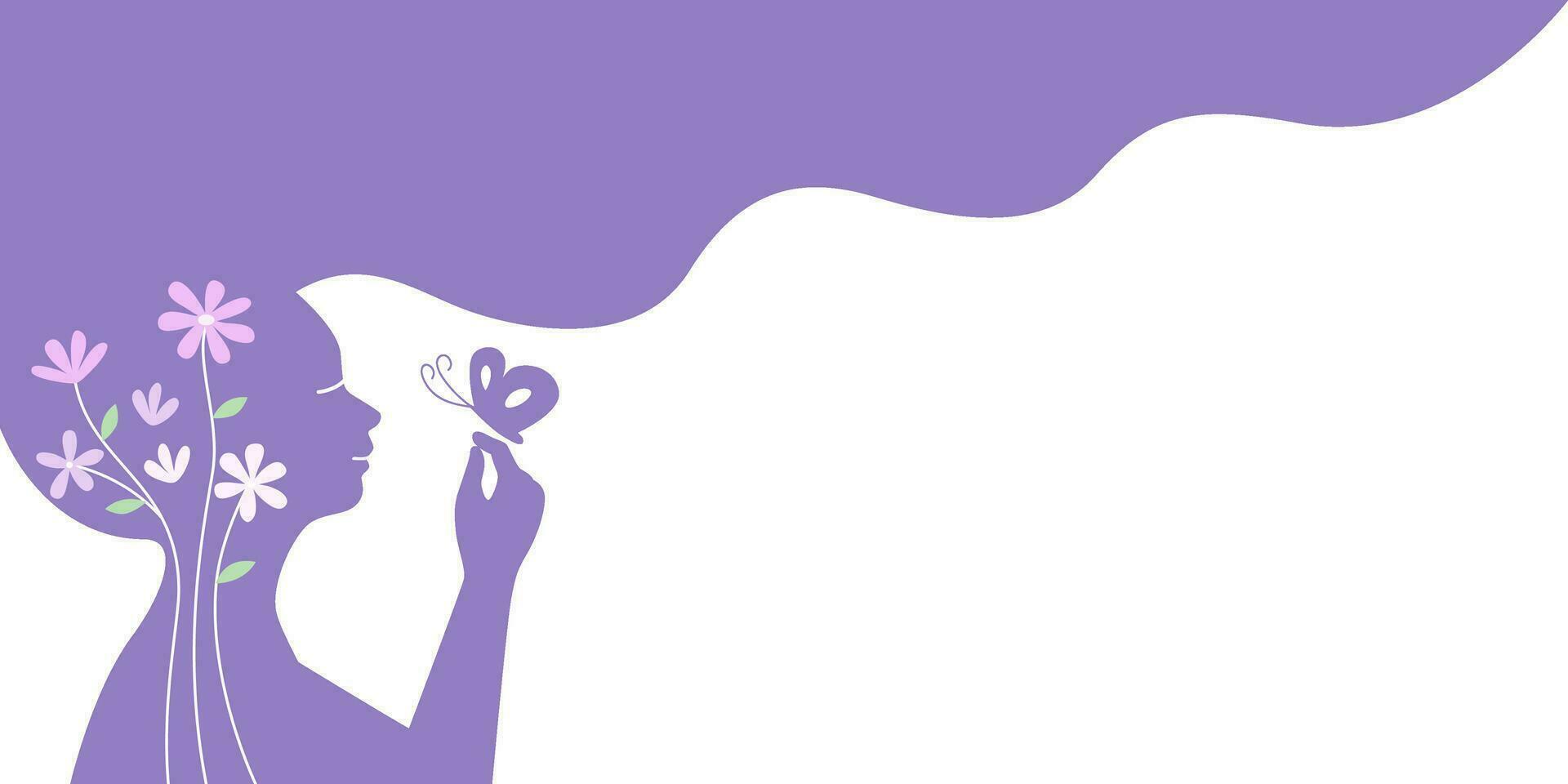 silueta de sonriente mujer con gerente su estrés o deprimir, mental salud concepto. plano vector ilustración bandera.