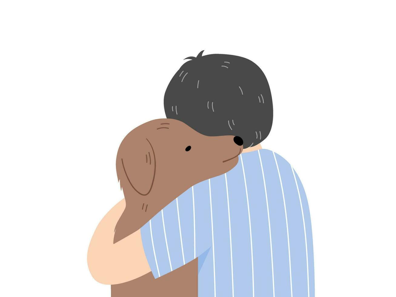 A child boy hugging a dog, dog therapy concept. Flat vector illustration.