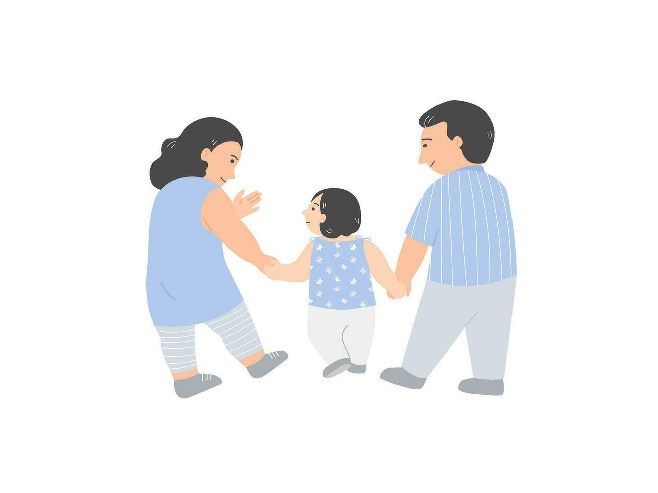 Isolated of happy family, parent and child walking and talking togeter. Flat vector illustration.