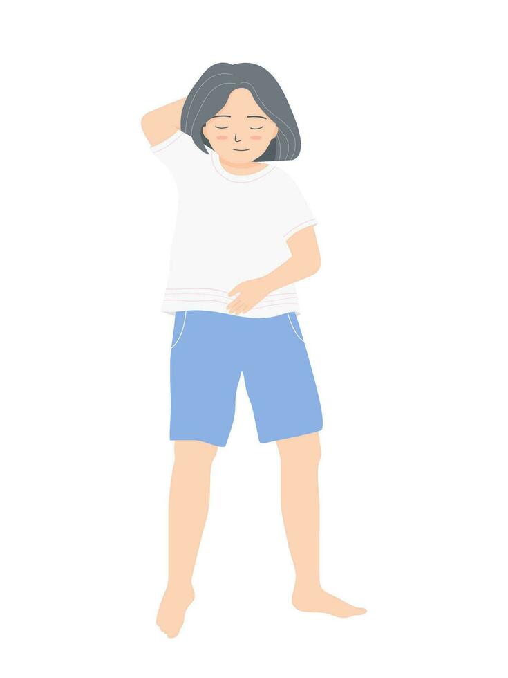 parte superior ver de un niña smilling y siesta en el piso, plano vector ilustración.