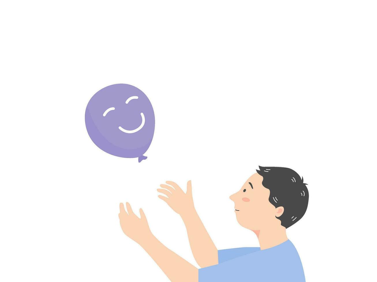 A boy toss a balloon in the air, flat vector illustration.