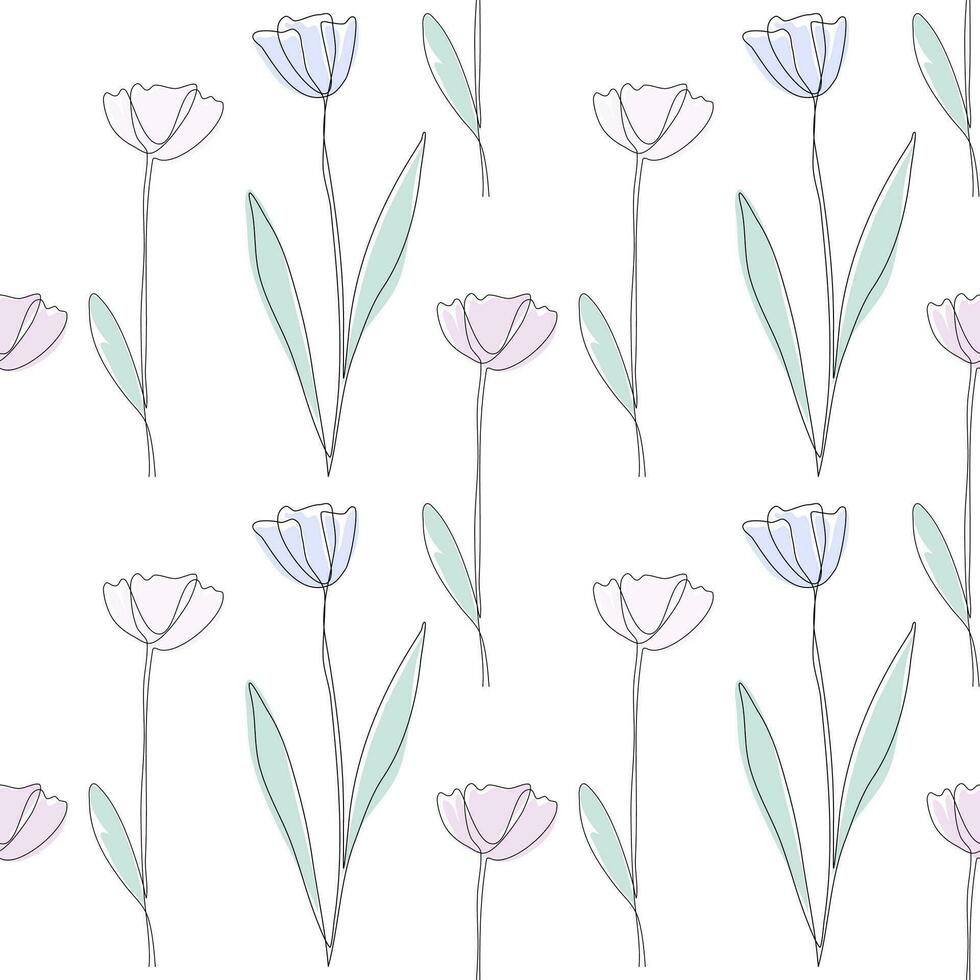 Seamless background with tulips on white background. vector