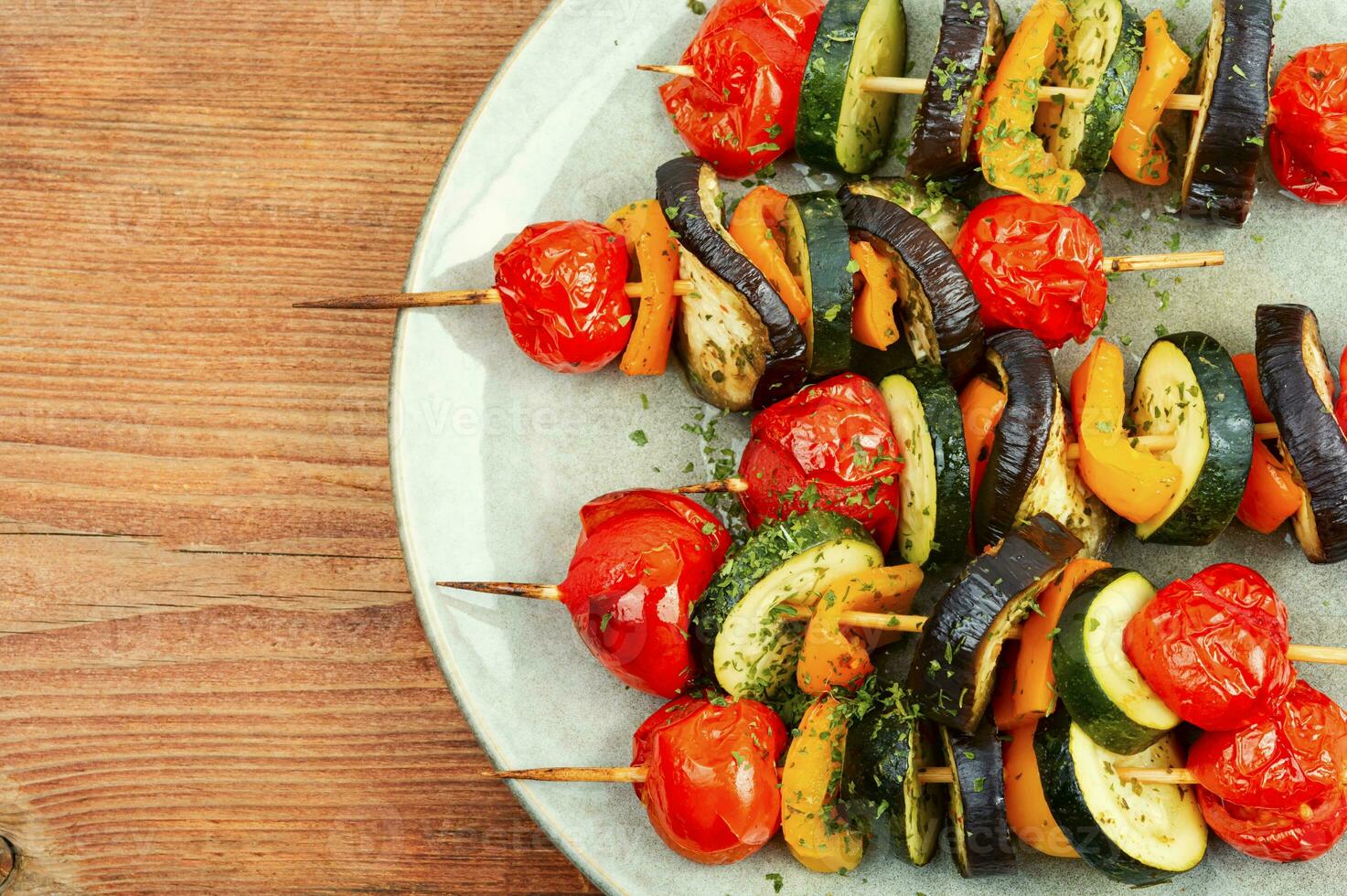 Vegetable skewers on wooden stick. photo