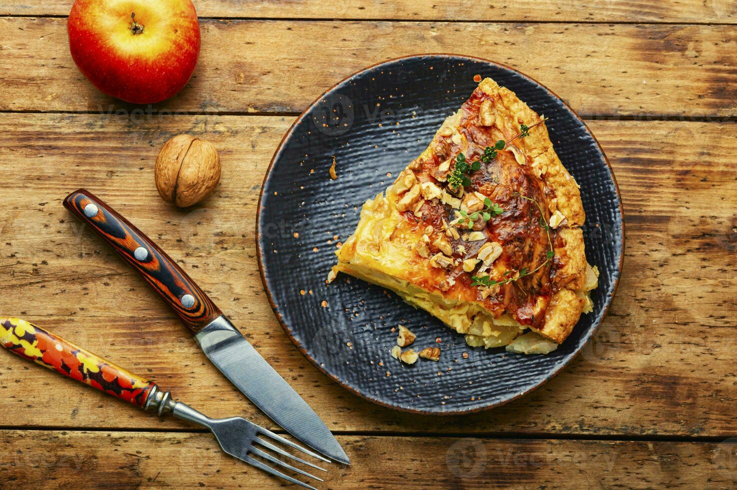 Quiche open apple pie photo