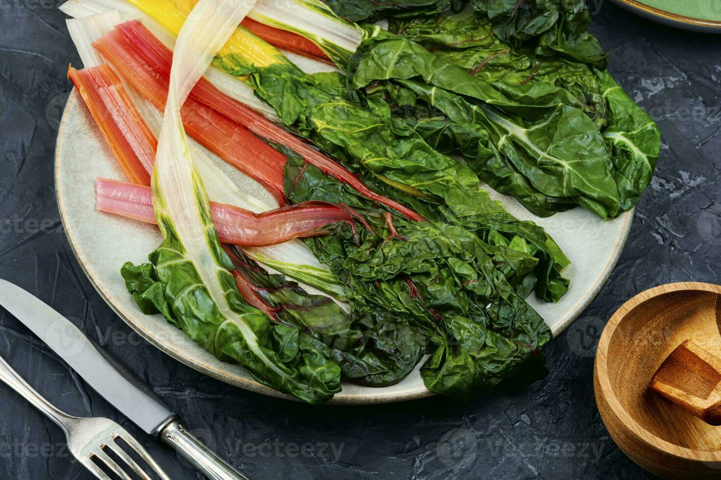 Fried chard leaves photo