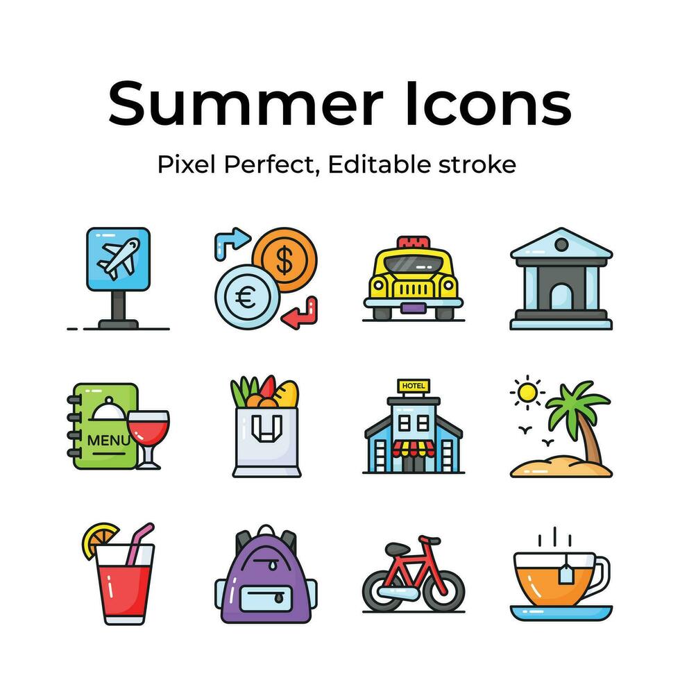 Capture the essence of summer with a vibrant and playful collection of creatively designed icons vector