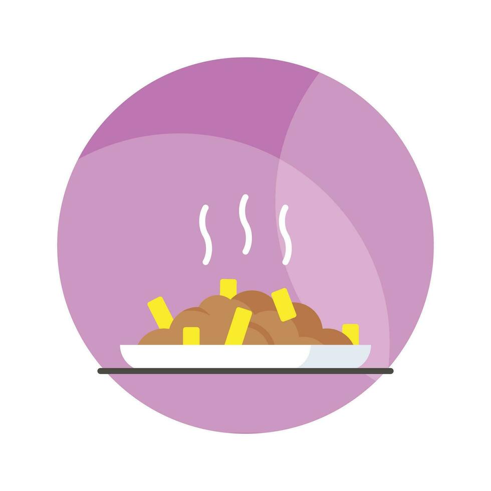 Poutine icon traditional quebec meal with french fries gravy and cheese curds, Vector illustration isolated on white background
