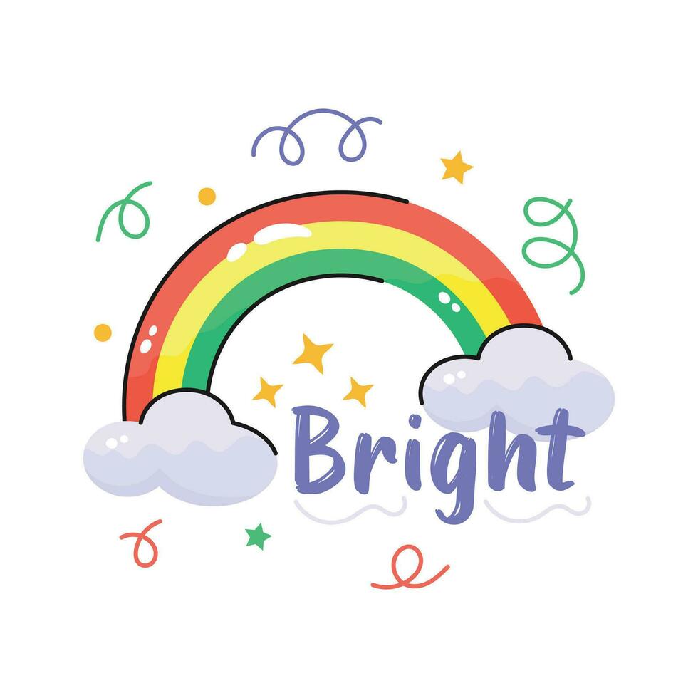 A beautiful hand drawn sticker of rainbow in trendy style, A meteorological phenomenon vector