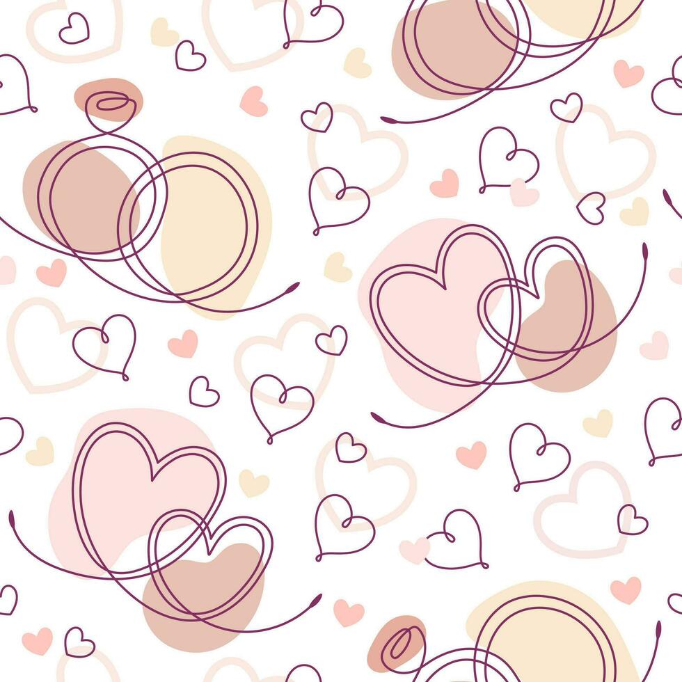 Seamless doodle pattern with linear romantic symbols and abstract shapes of pastel colors. Decoration for Wedding, Valentine day, Engagement events. vector