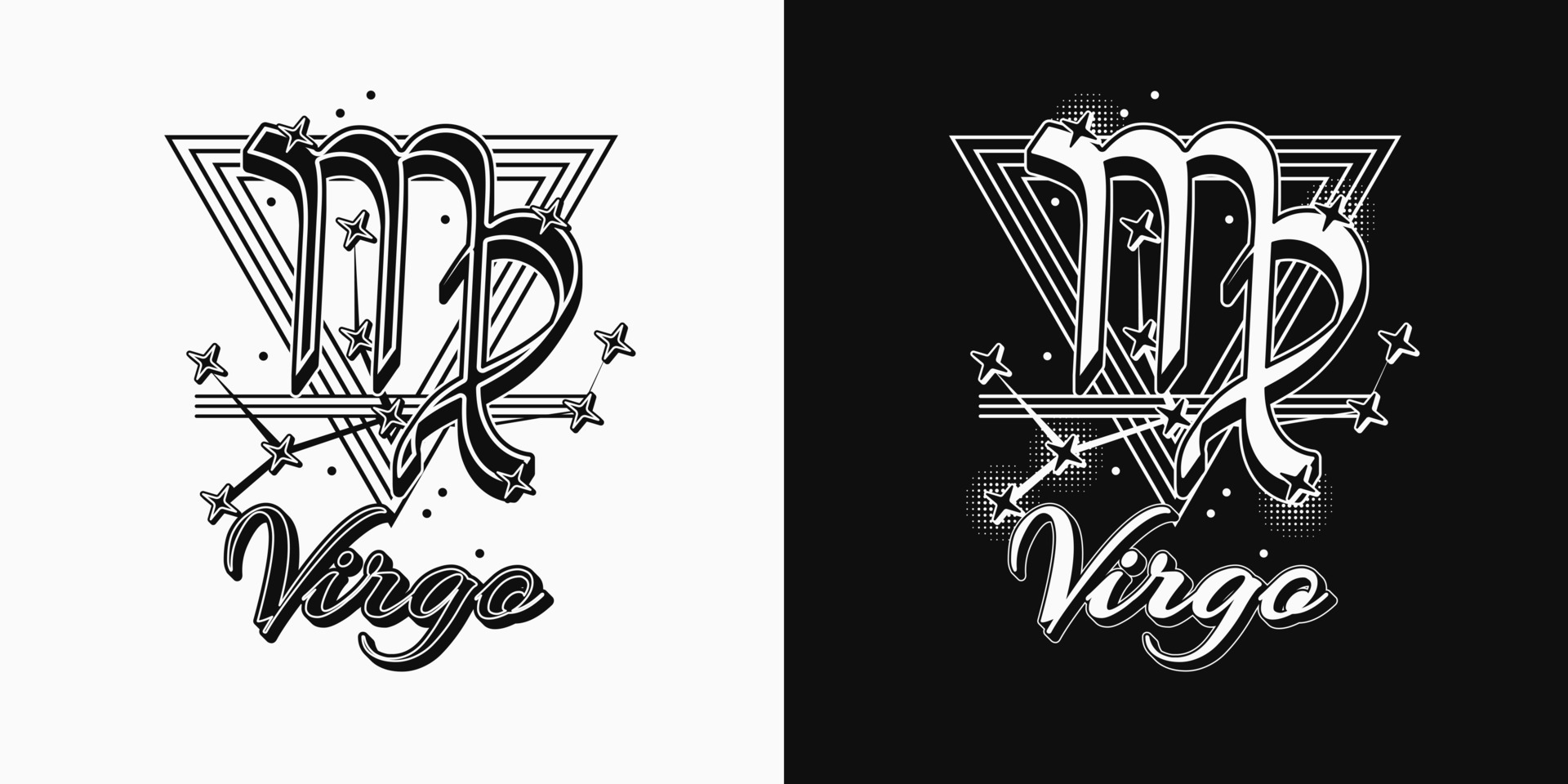 Monochrome icon of zodiac sign Virgo with constellation with stars