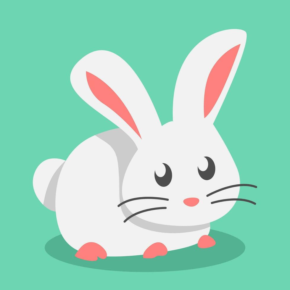 cute white bunny. animal, pet, holiday concept. rabbit in flat cartoon style. graphic vector illustration.