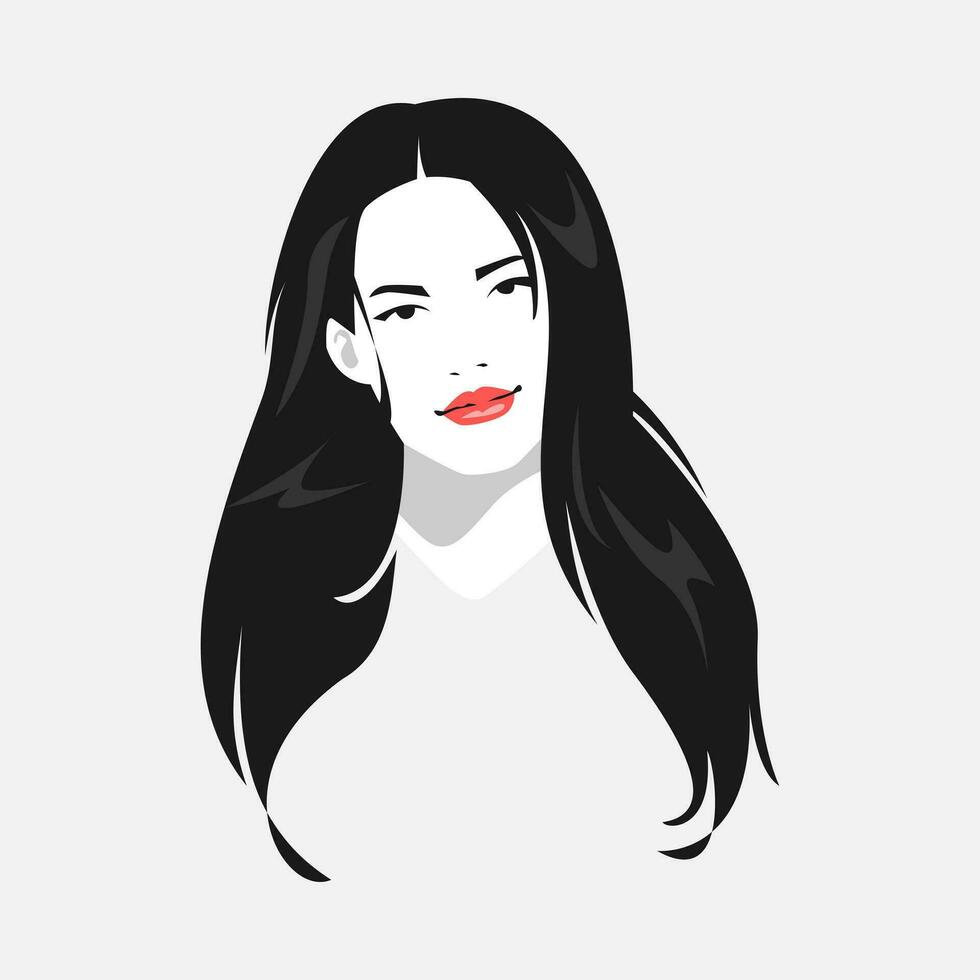 hermosa hembra cara con largo cabello. el concepto de belleza, moda, peinado. monocromo. para camiseta diseño, imprimir, etc. vector gráfico