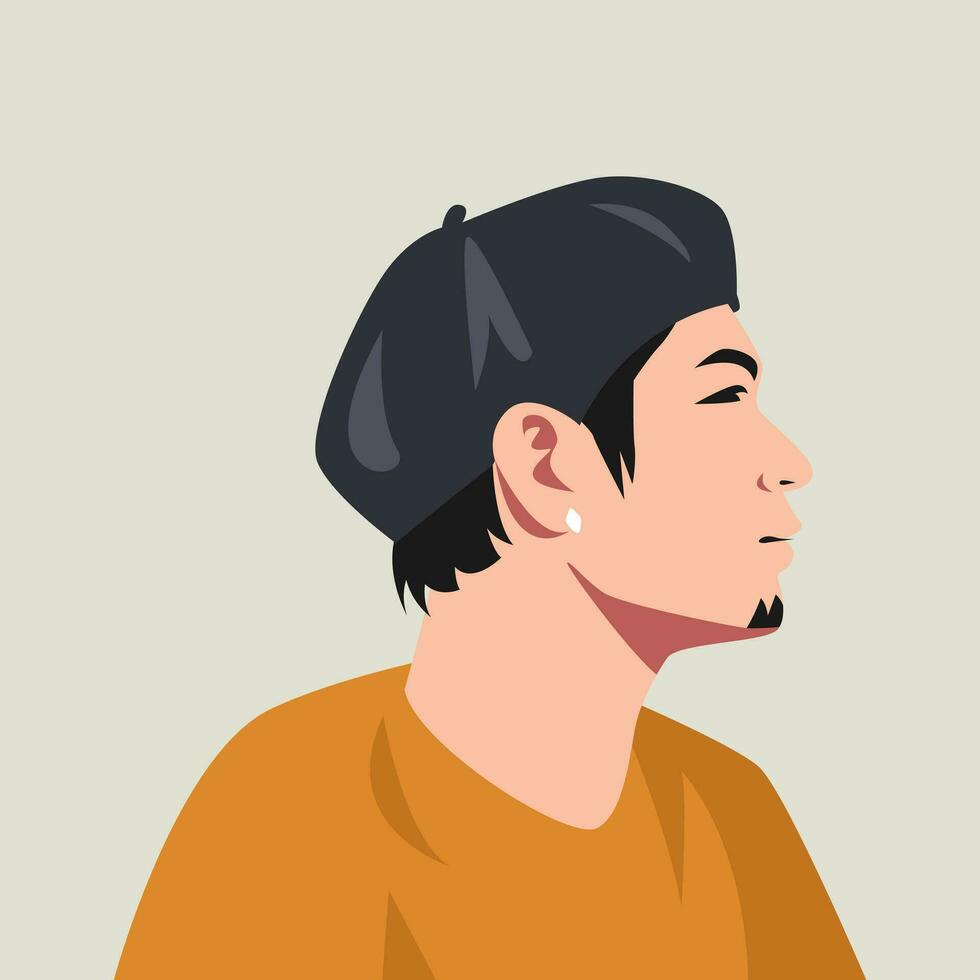 masculino avatar vistiendo artista sombrero. lado vista. vector gráfico.