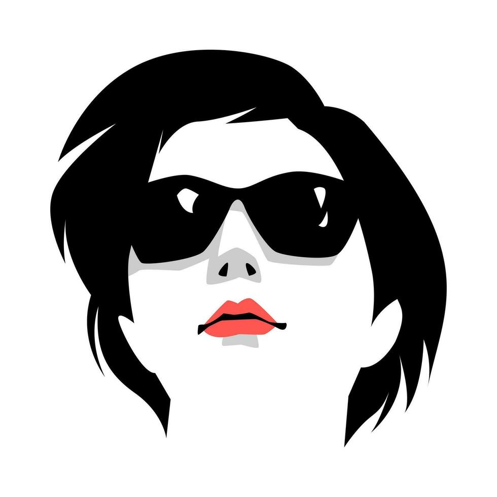 silhouette of girl face with short hair wearing sunglasses. isolated on ...